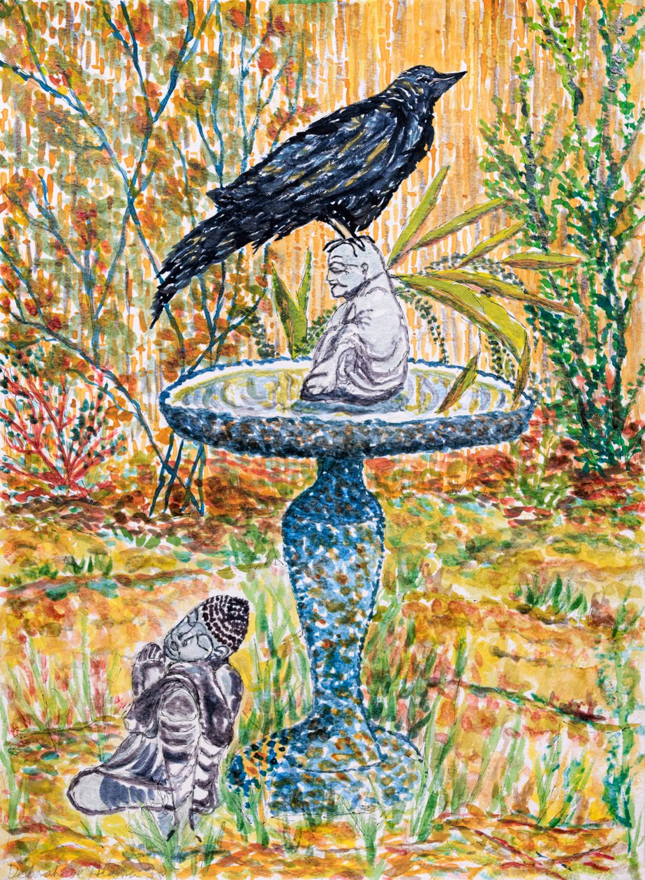カラスの仏像、2024年（水彩画） 作： デボラ・イブ・アラストラ