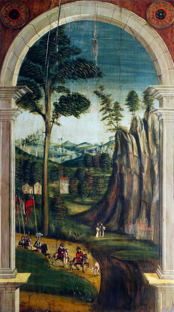 ディフェンテ・フェラーリ（1480または1485-1540）が描いたパースペクティブ（16世紀の聖歌隊席の後部に描かれたもの）、イタリア、ビエラの聖ジェローム教会 作： 被告フェラーリ