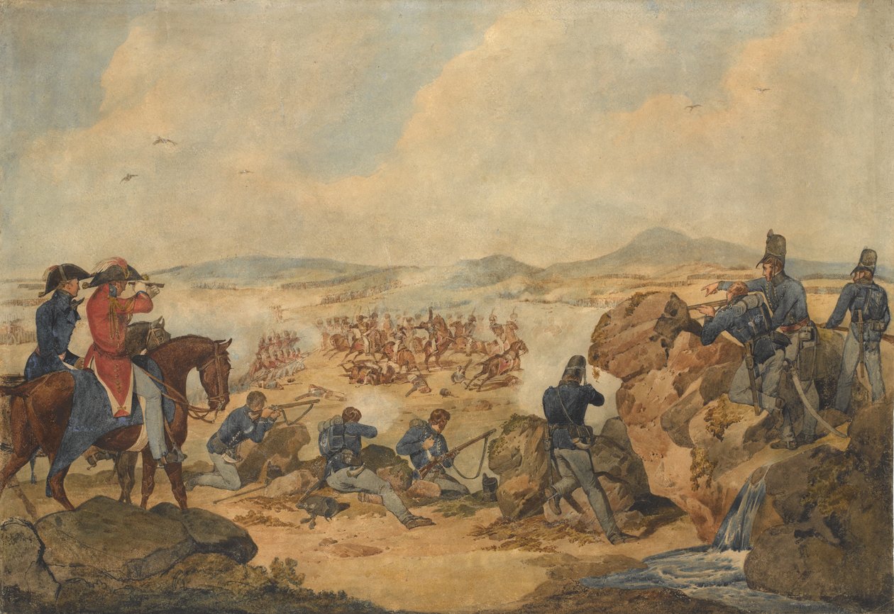 半島戦争中の行動、第95（ライフル）連隊のライフルマンが狙撃兵として機能、1810年頃 作： デニス・ダイトン