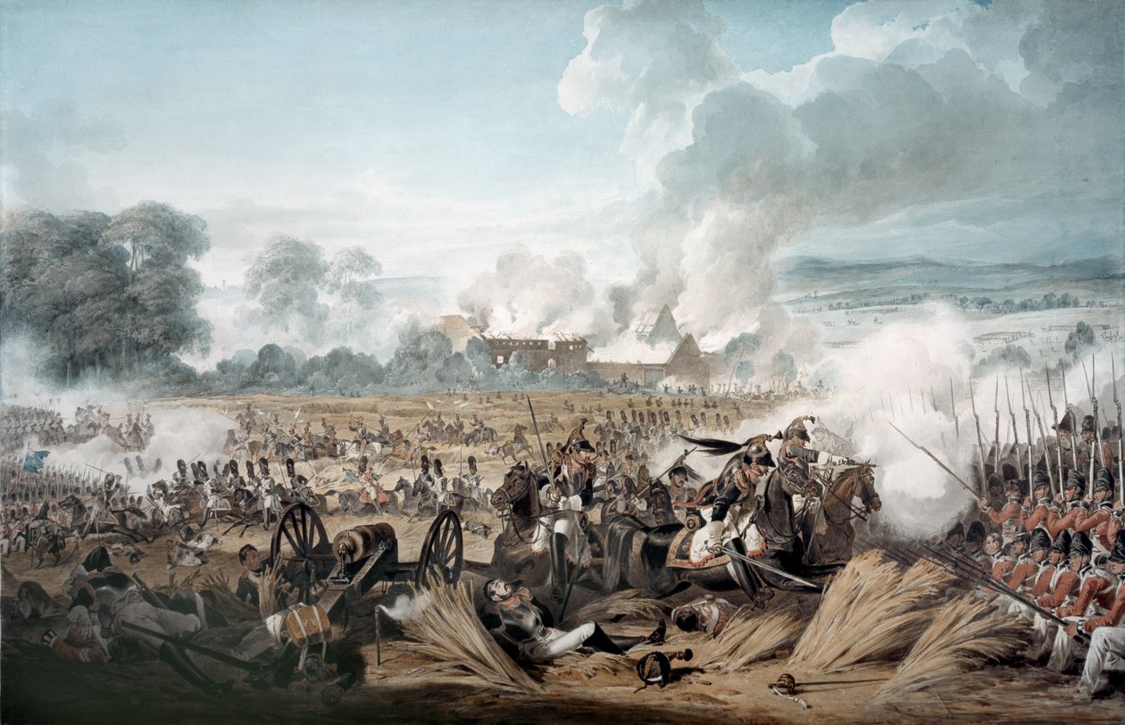 1815年のウォータールーの戦いでのフランス騎兵隊によるブリティッシュスクエアへの攻撃 作： デニス・ダイトン