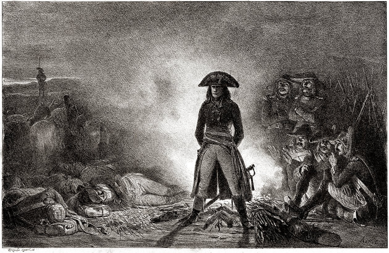 ナポレオン・ボナパルト、1796年のイタリア遠征で兵士たちとキャンプを張る 作： デニス・オーギュスト・マリー・ラフェット