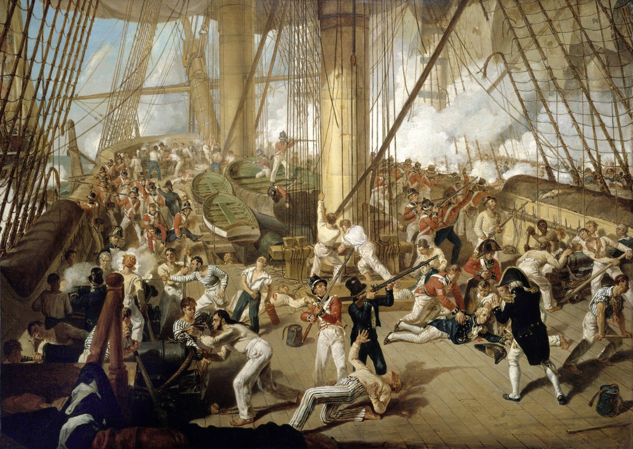 10月21日、トラファルガーの海戦におけるホレイショ・ネルソン（1758-1805）の没落 作： デニス・ダイトン