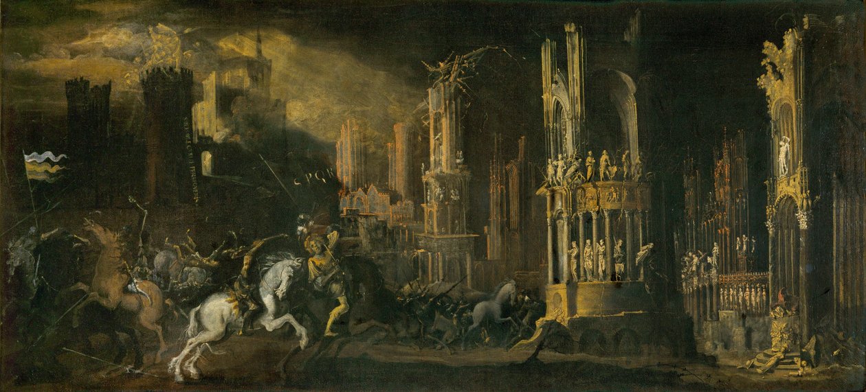 幻想的な風景の中での聖パウロの改宗（キャンバスに描かれた絵） 作： デジデリオ モンス