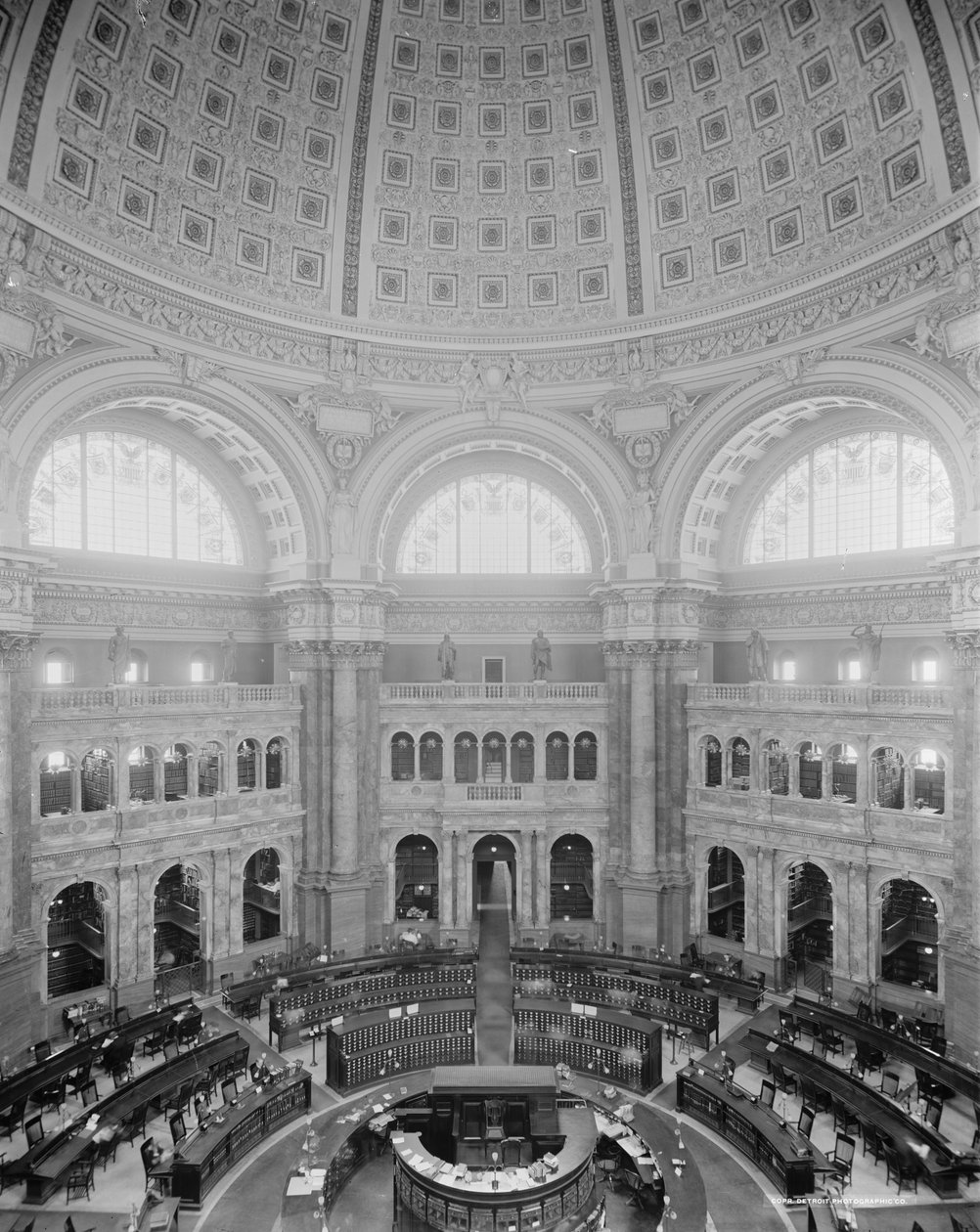 読書室ロタンダ、米国議会図書館、ワシントンDC、1904年 作： デトロイト出版株式会社