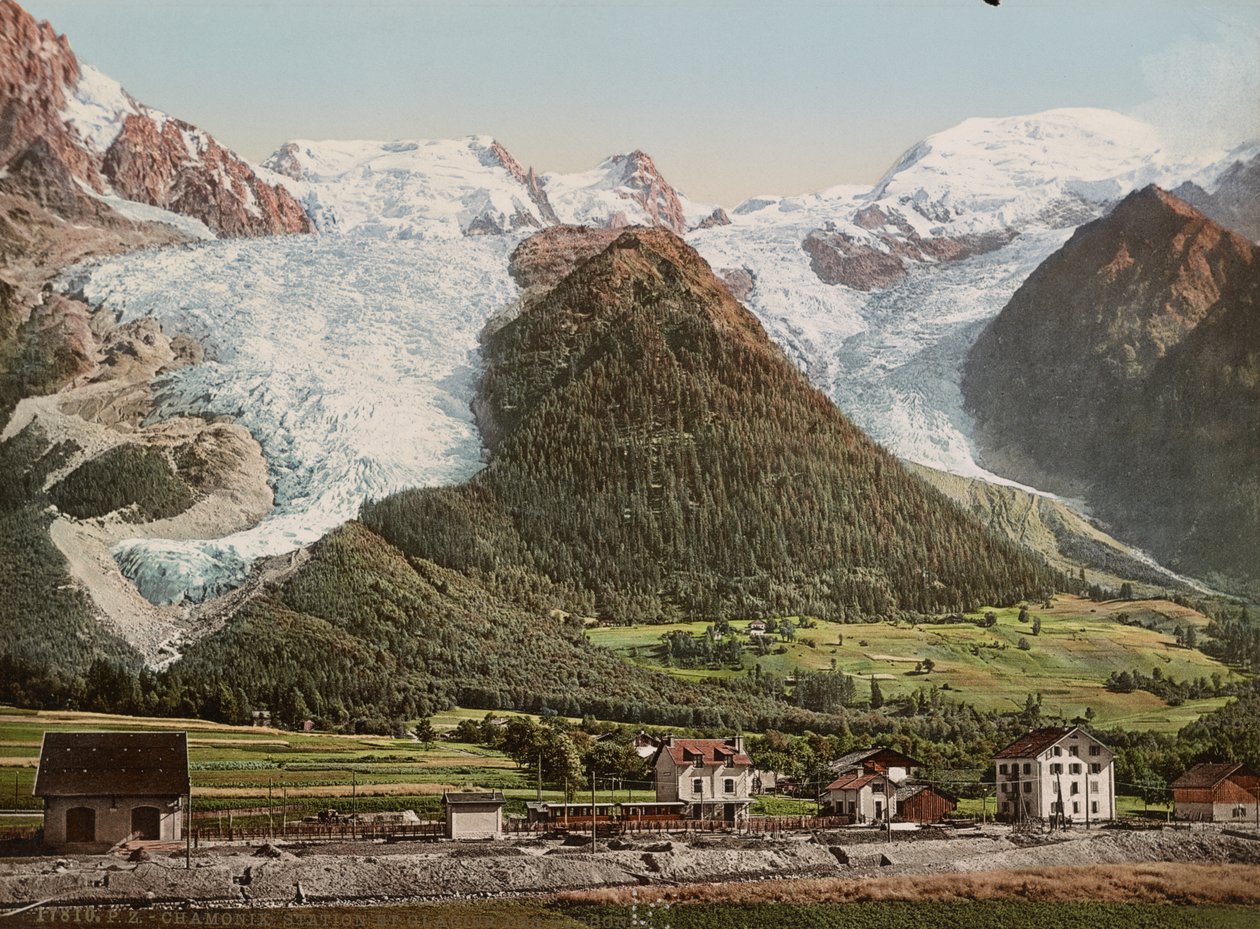 シャモニー駅とボッソン氷河、1890-1906年頃（フォトクロムプリント） 作： デトロイト出版株式会社