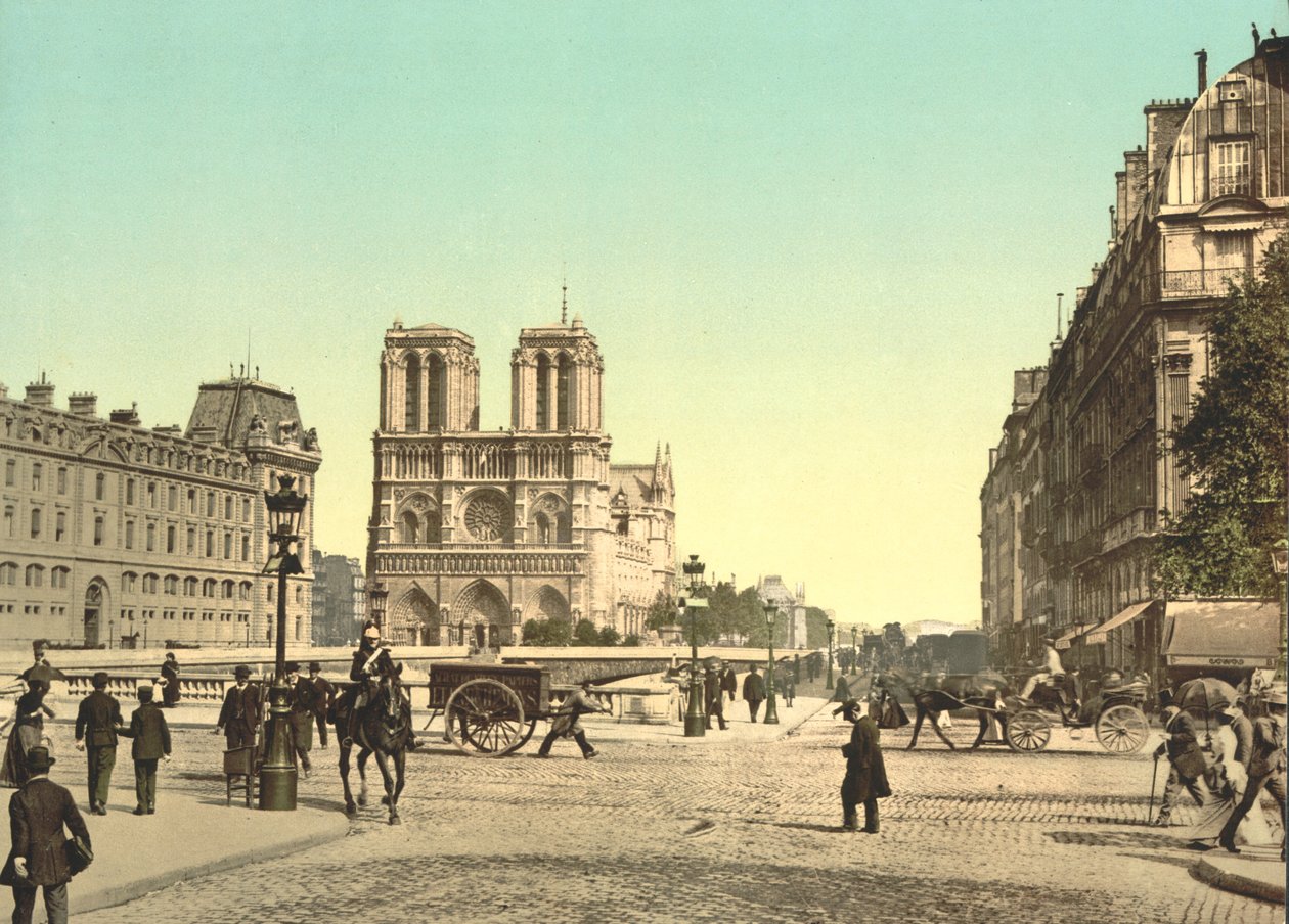 ノートルダム大聖堂と聖ミカエル橋、パリ、フランス、1900年頃 作： デトロイト出版株式会社