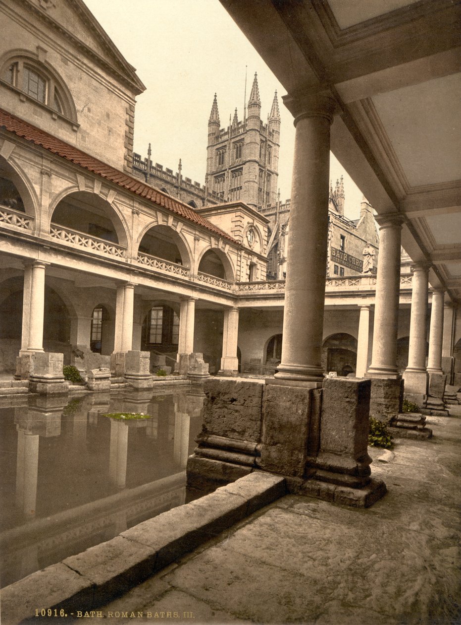 ローマ浴場と修道院、バース、1890-1900年頃（フォトクロム・プリント） 作： デトロイト出版株式会社