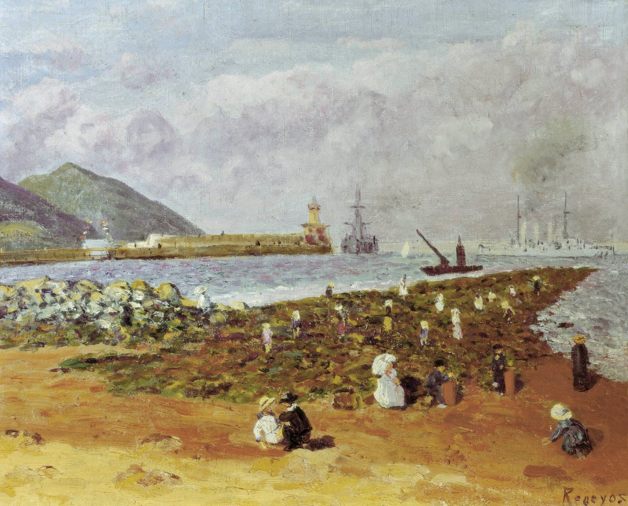 La escollera (The breaker or breakwater)。ダリオ・デ・レゴヨス（1875-1913）による絵画。キャンバスに油彩。スペイン印象派。バルセロナのモンセラットのモニストル美術館。 作： DiarioまたはDario de Regoyos y Valdes