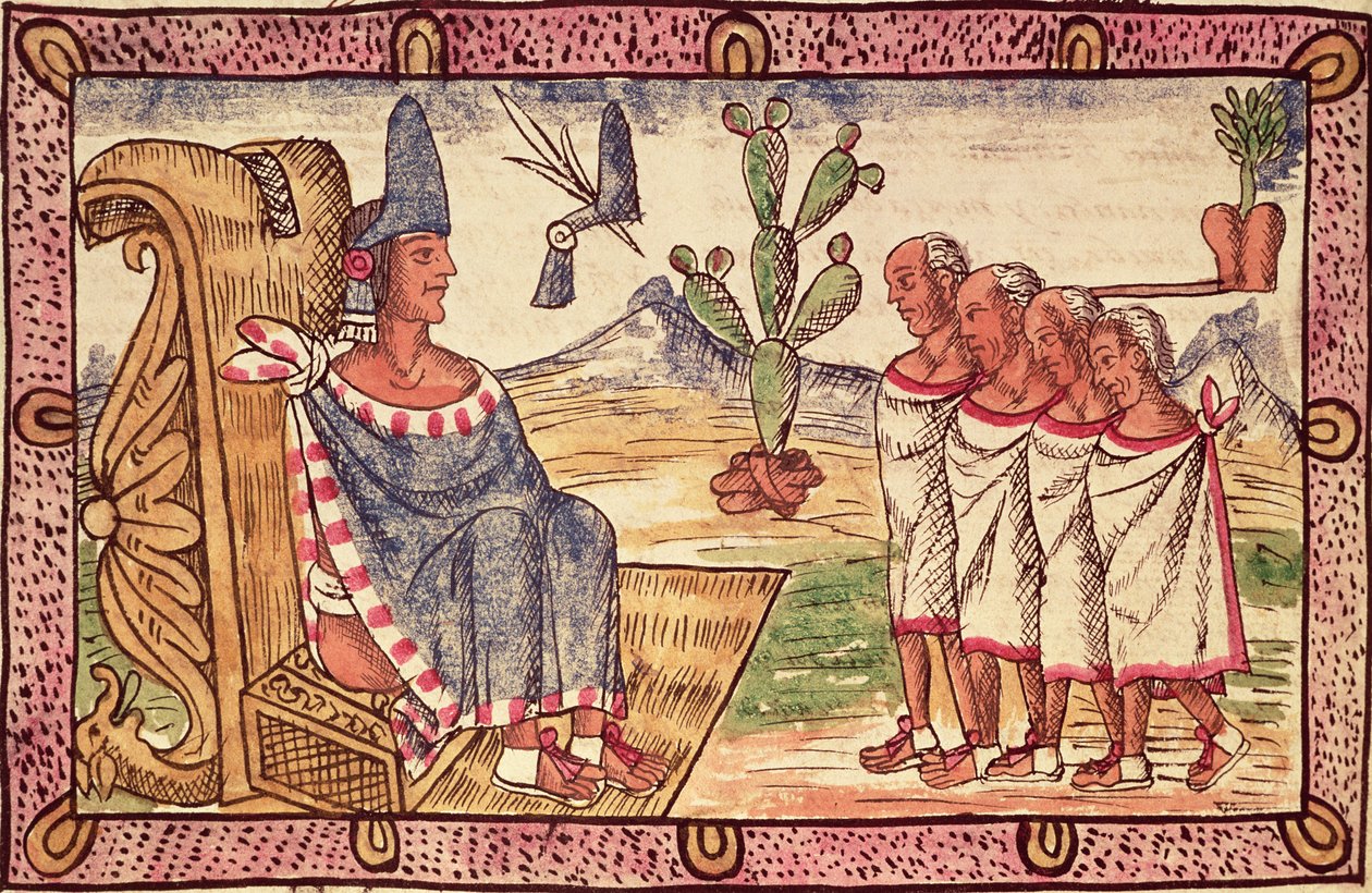 Fol.156vモンテスマII（1466-1520）と彼のスペイン征服者への使節、1579 作： ディエゴ・デュラン