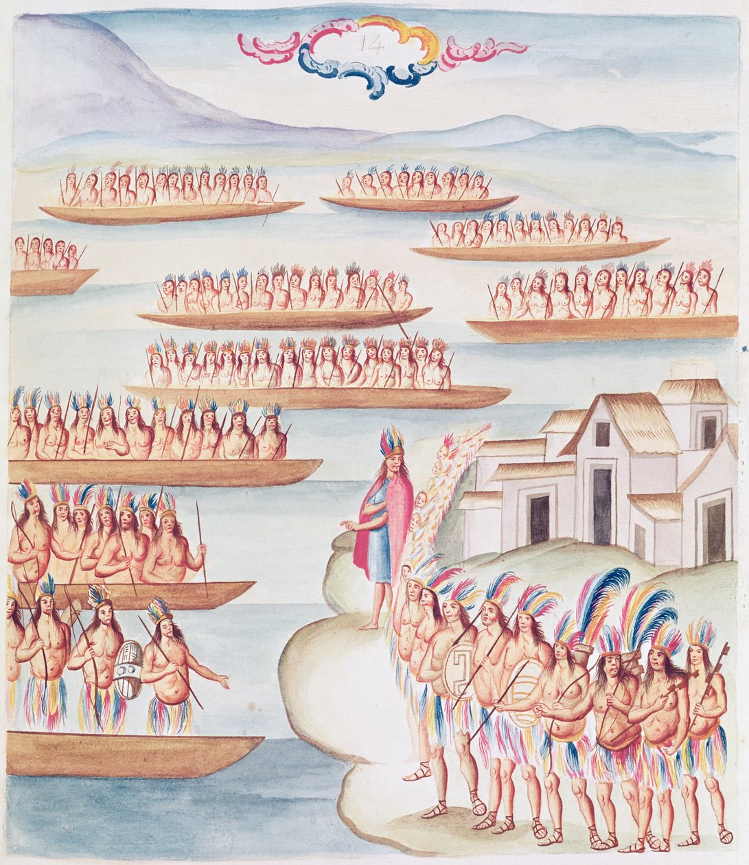 Tome 4 fol。14 Tlatelolco and the Lagoon、「Teatro de la Nueva Espagna」（紙にzc） 作： ディエゴ・ガルシア・ペインズ・イ・アヴェラン