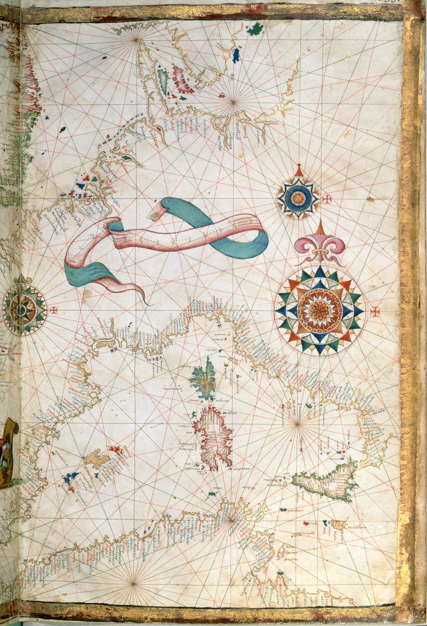 コルシカ島、サルデーニャ島、シチリア島、1565年の世界地図の詳細 作： ディエゴ・ホームム