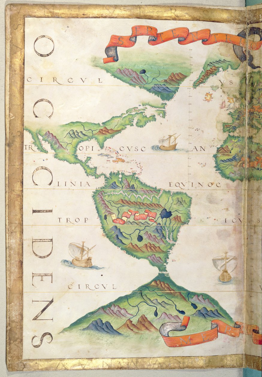 アメリカ大陸、世界地図の詳細、1565（vellum） 作： ディエゴ・ホームム