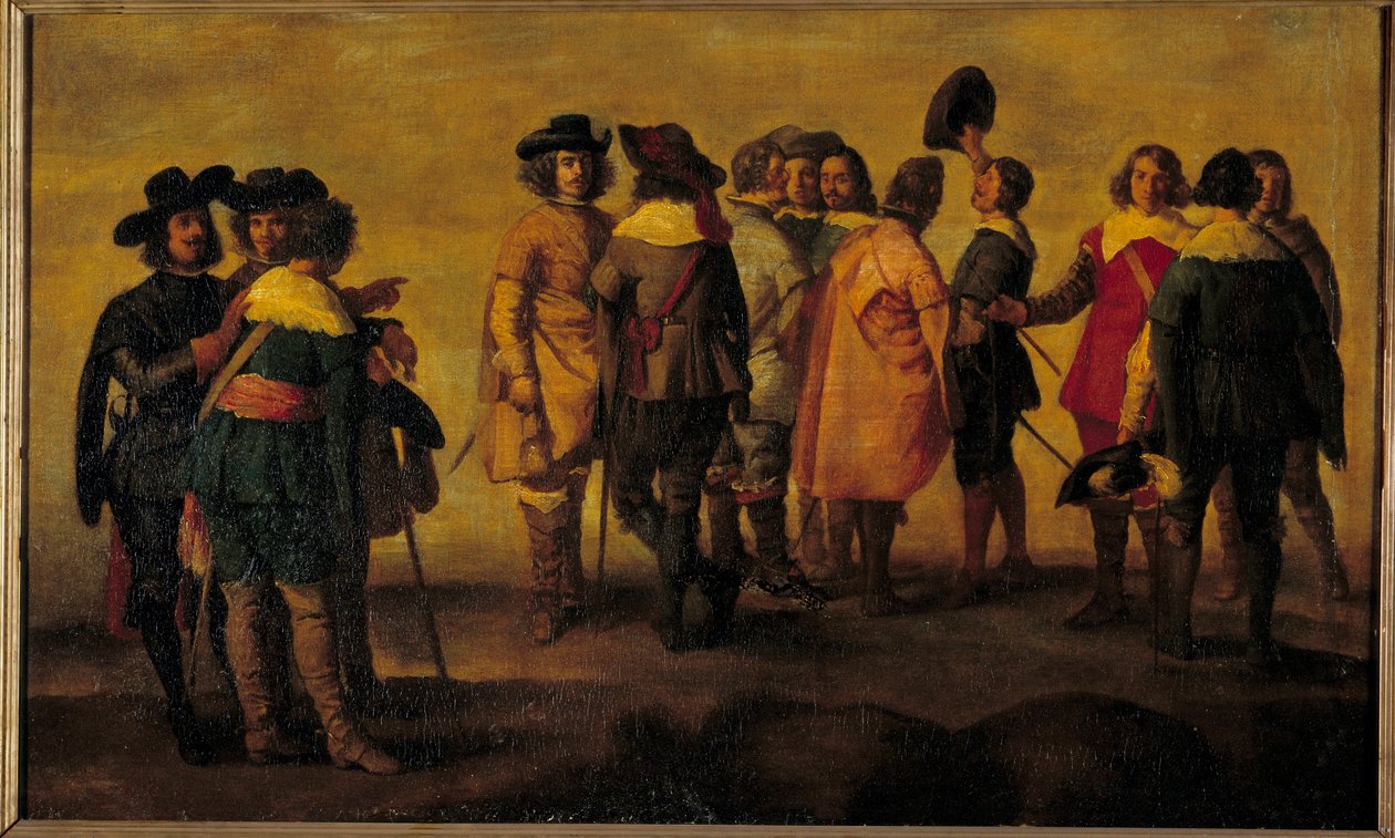 13人の人物の会話または会合 ディエゴ・ベラスケス（1599-1660）の側近の絵 17世紀 日0.47x0.77m 作： ディエゴ・ロドリゲス・デ・シルヴァy（後）ベラスケス