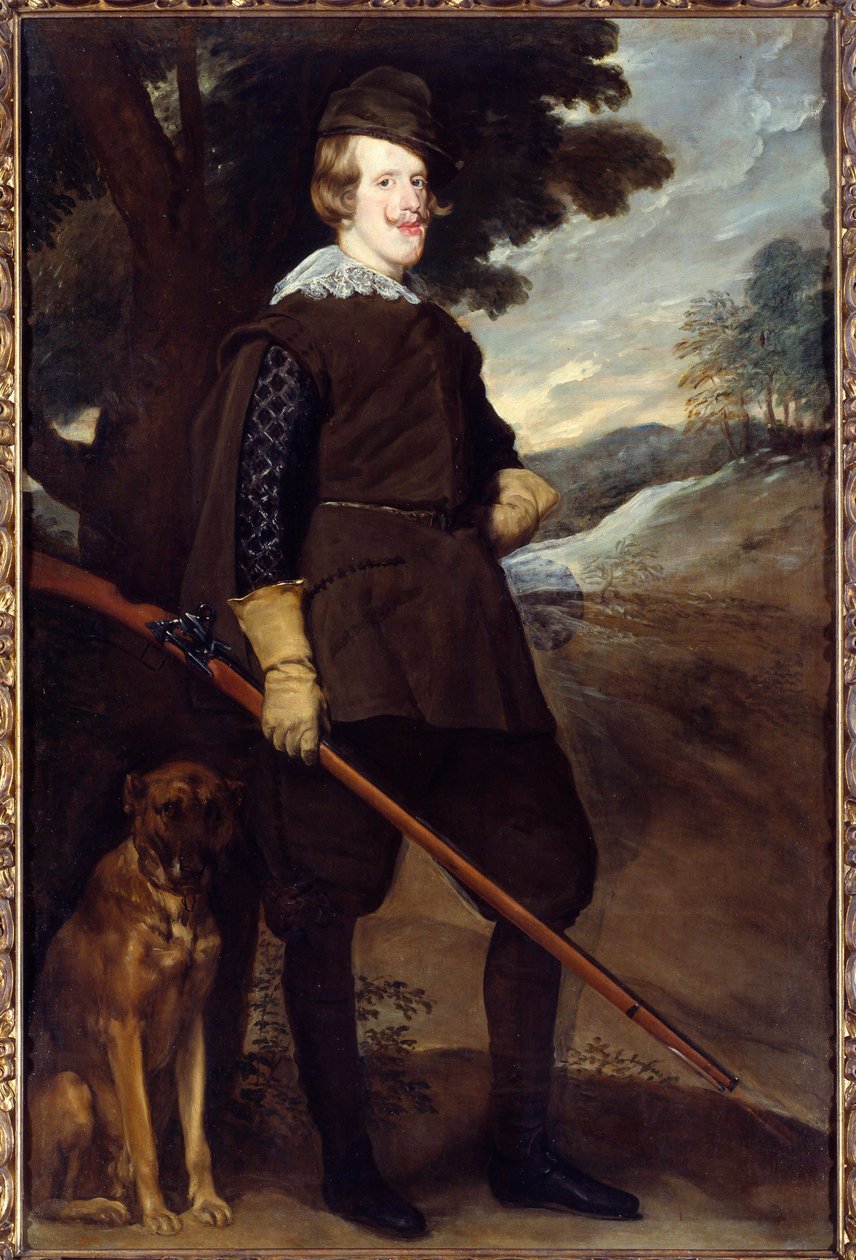 30歳で狩猟服を着たスペイン王フィリップ4世(1605-1665)の肖像。ディエゴ・ロドリゲス・デ・シルヴァ・イ・ベラスケス（1599-1660）による絵画 作： ディエゴ・ベラスケス