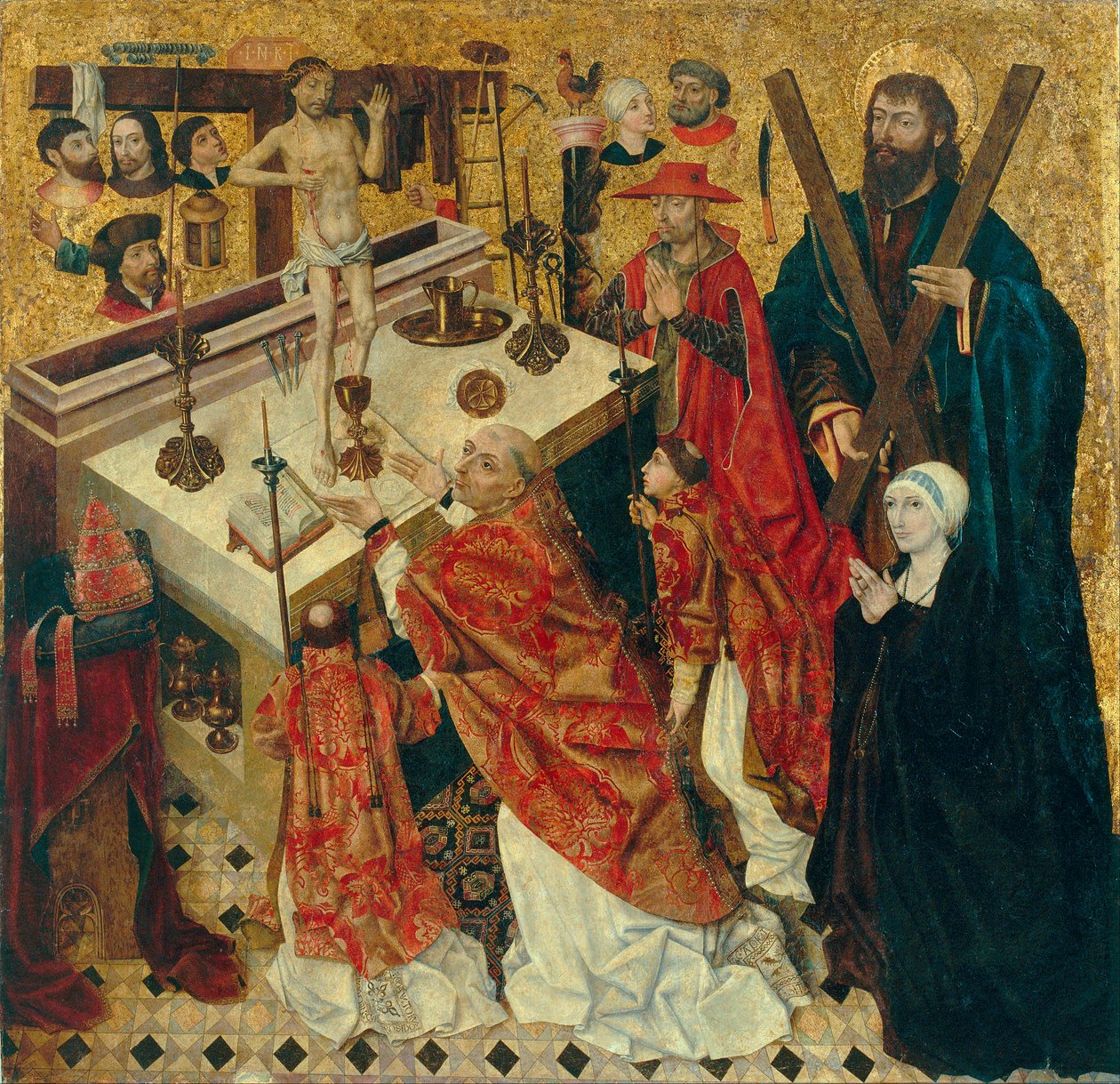 Messe de saint Gregoire - The Mass of Saint Gregory the Great - Peinture by Diego de la Cruz (active 1482-1500) - before 1480 - Oil on wood - 168x168 - Museu Nacional d