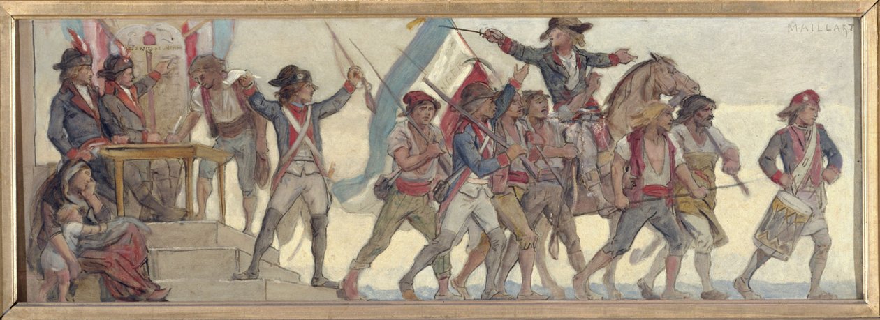 徴兵の出発、祖国の危機：シャトー・ランドン通りの学校のスケッチ 作： Diogene Ulysse Napoleon Maillart