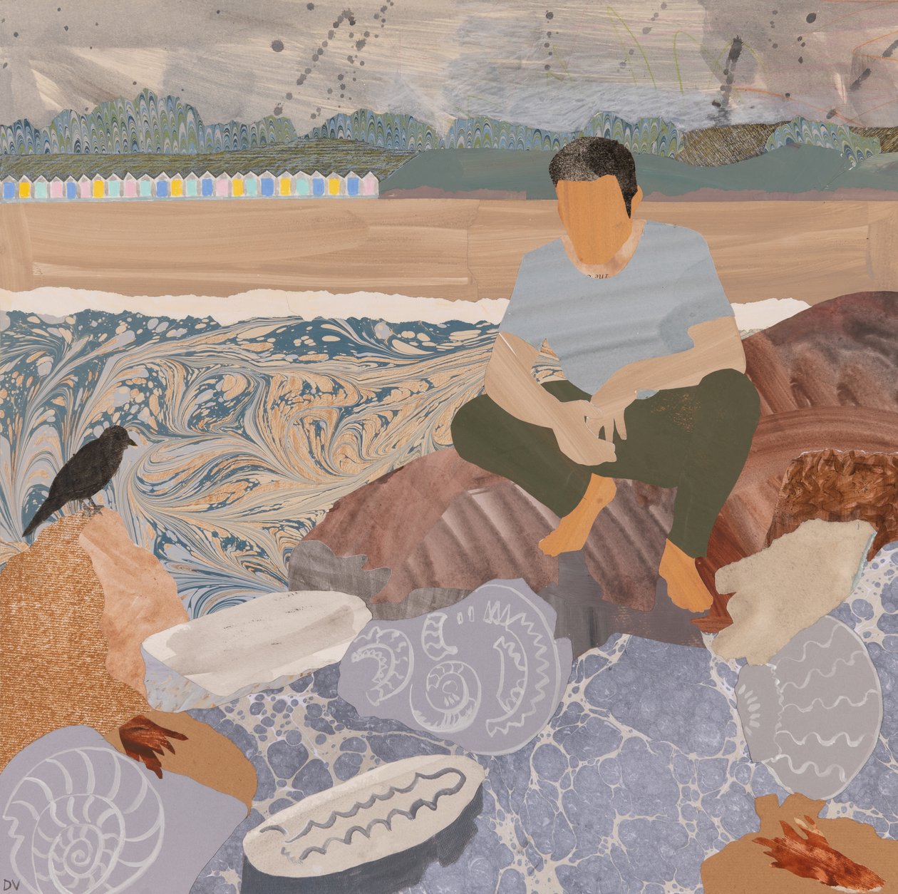 ビーチハットと化石（コラージュ） 作： 