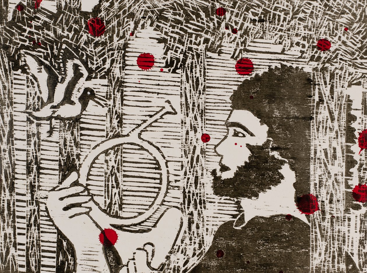 ジークフリート、木の鳥と竜の血、ワーグナーの『指輪物語』（木版画） 作： 