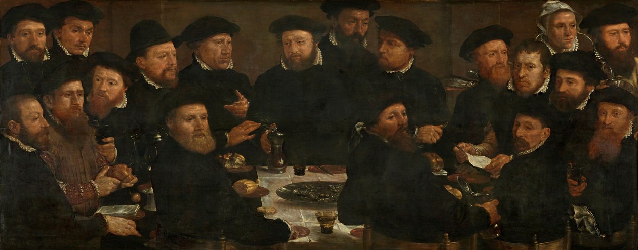 「パーチイーターズ」として知られるアムステルダムの分隊Lの18名の晩餐会、1566年 作： Dirck Barendsz