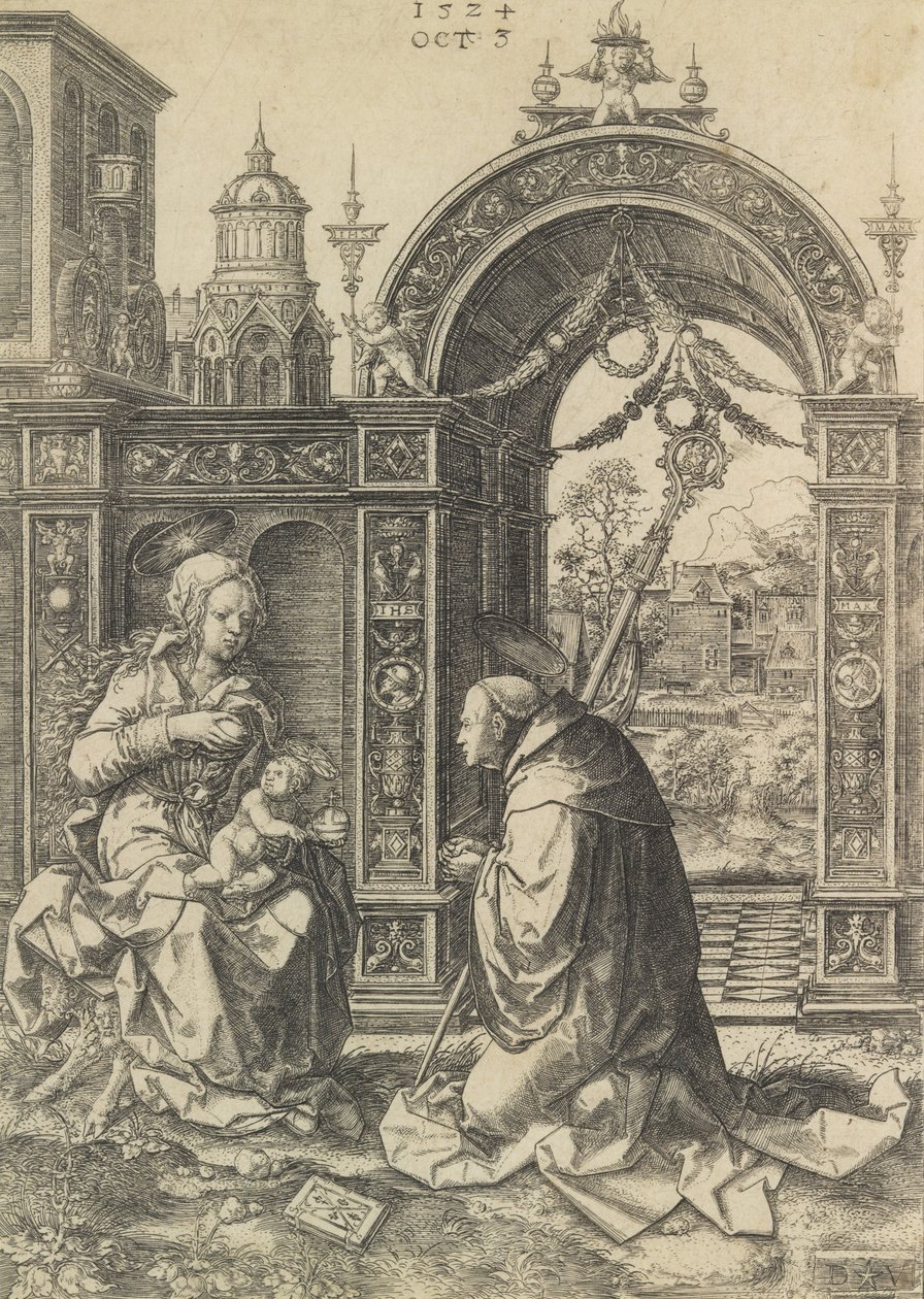 1524 年 10 月 5 日、幼子キリストを礼拝する聖バーナード。 作： Dirck Vellert