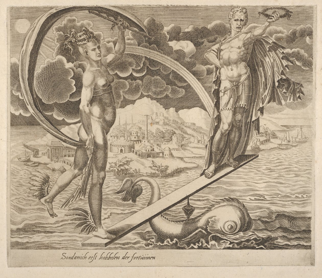 フォーチュンについての六つのことわざから人間を慰み者として使うフォーチュン, ca. 1560年。 作： Dirck Volkertsen Coornhert