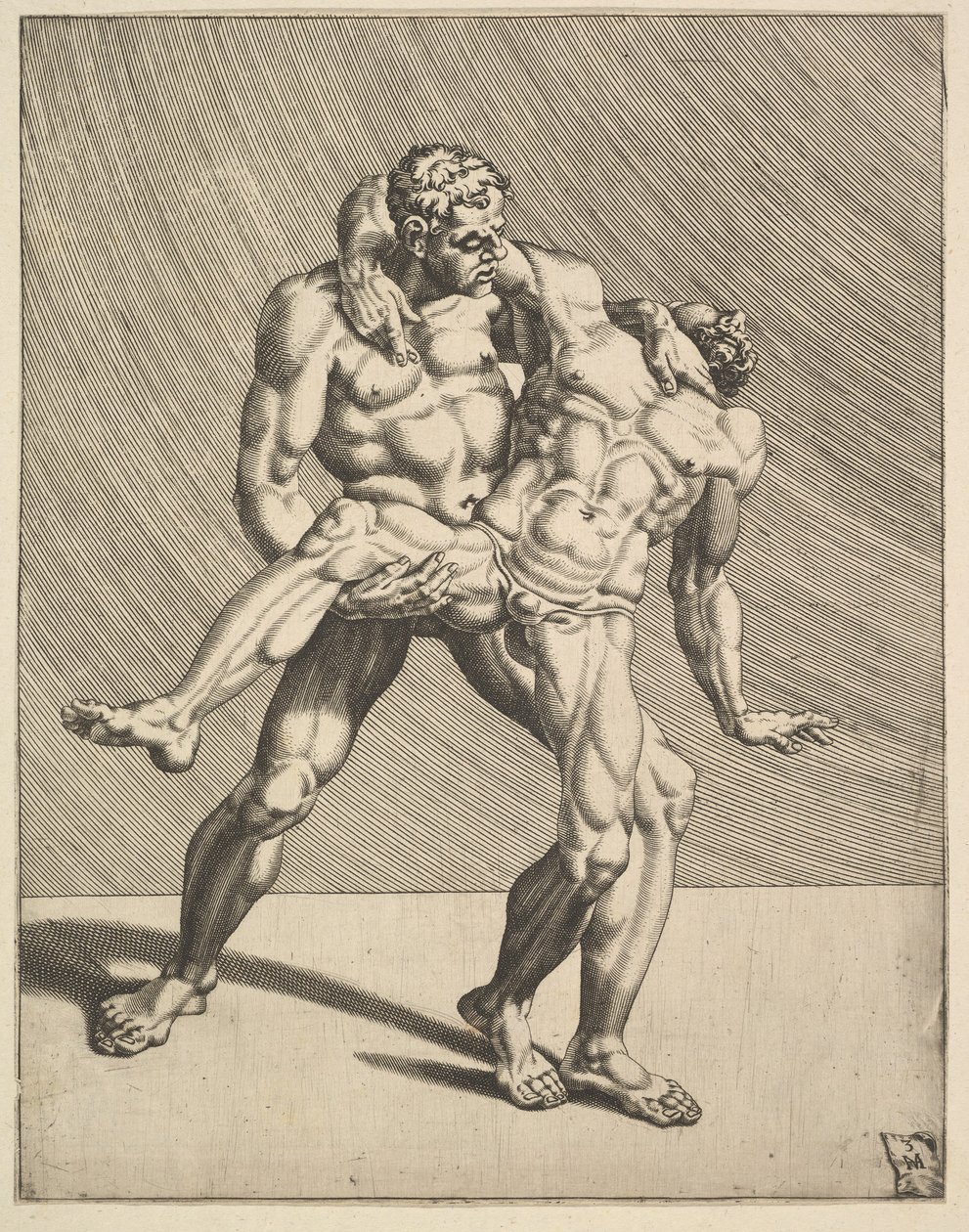 レスラー、レスラー、プレート 3、1552 より。 作： Dirck Volkertsen Coornhert