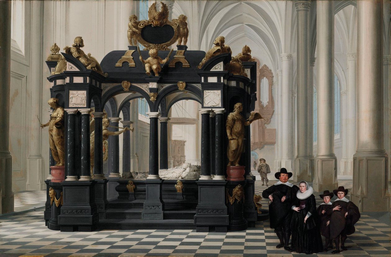 デルフトのニーウェ・ケルクにあるウィリアム1世の墓の傍らにある家族 作： Dirck van Delen