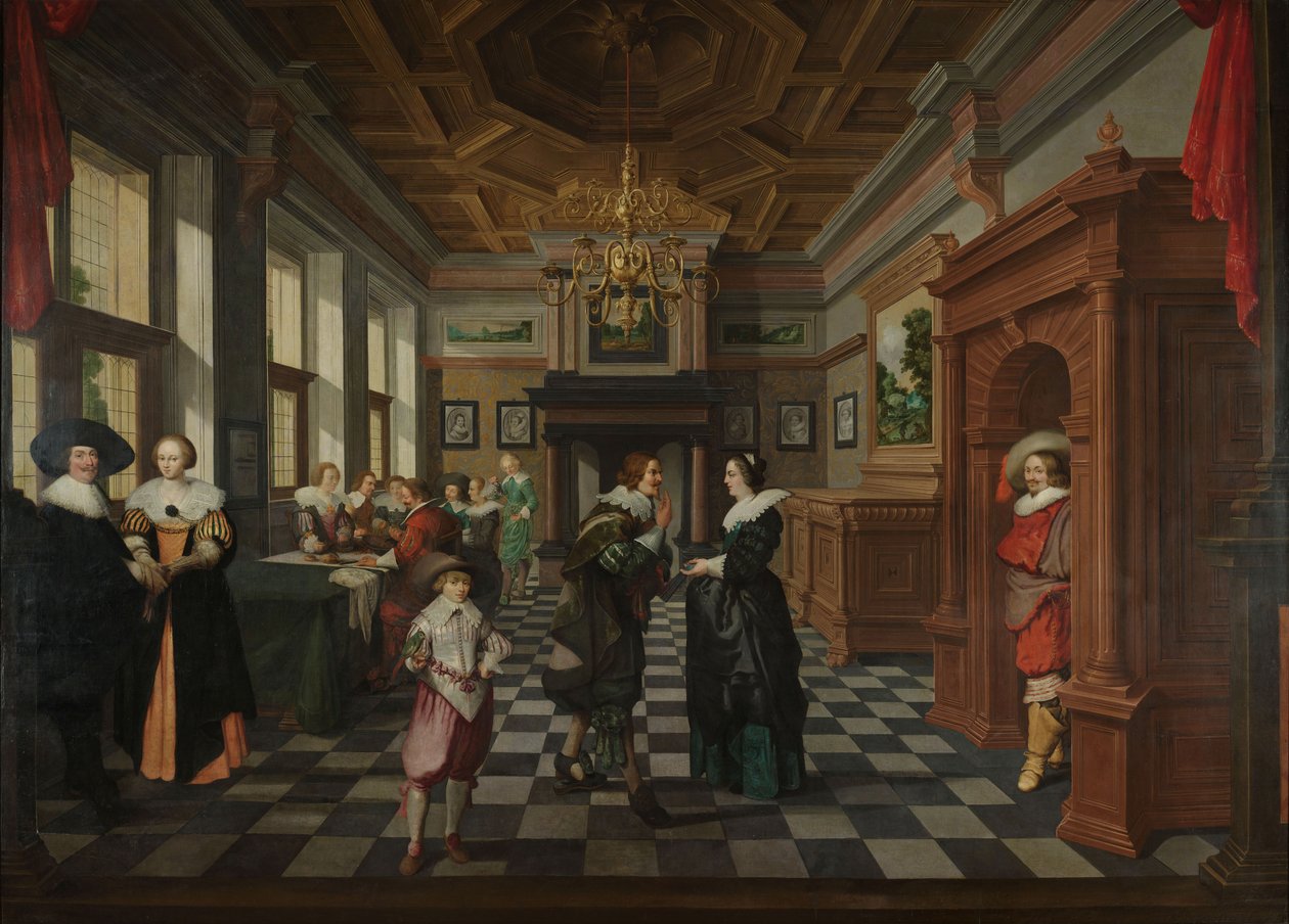 7つの部分からなる装飾シーケンス：インテリア、1630-32 作： Dirck van Delen