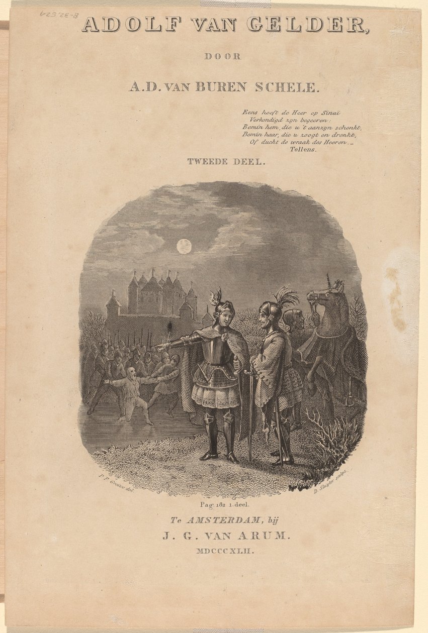 A.D. van Buren Schele の「Adolf van Gelder」のタイトル ページ、アムステルダム、1842 年 作： Dirk Jurriaan Sluyter