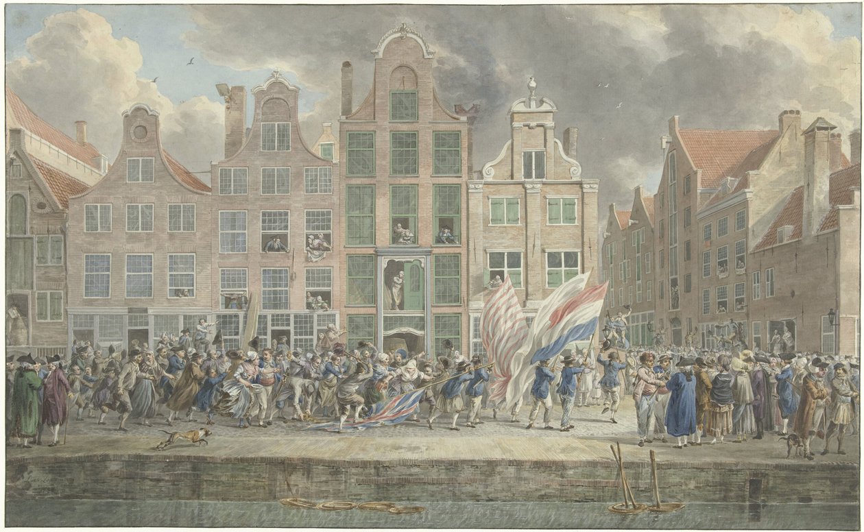 1781 年 3 月 2 日、ロッテルダムでの反英語デモ 作： Dirk Langendijk（アーティストによる署名）