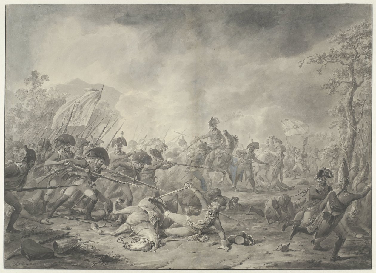 1799年のモンスの戦いでのロシアのヘルマン将軍の捕獲 作： Dirk Langendijk（アーティストによる署名）