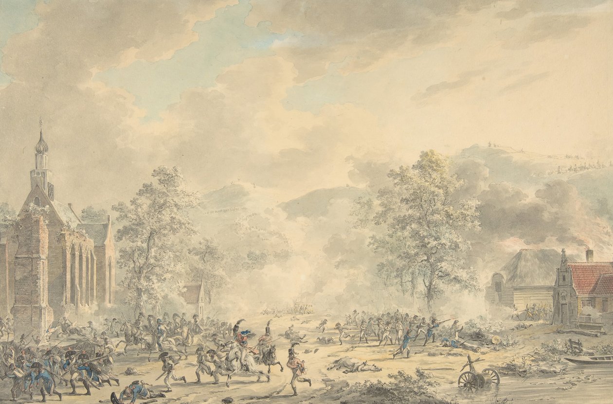 左の教会との戦闘シーン、約。 1790～1800年。 作： ディルク・ランゲンダイク