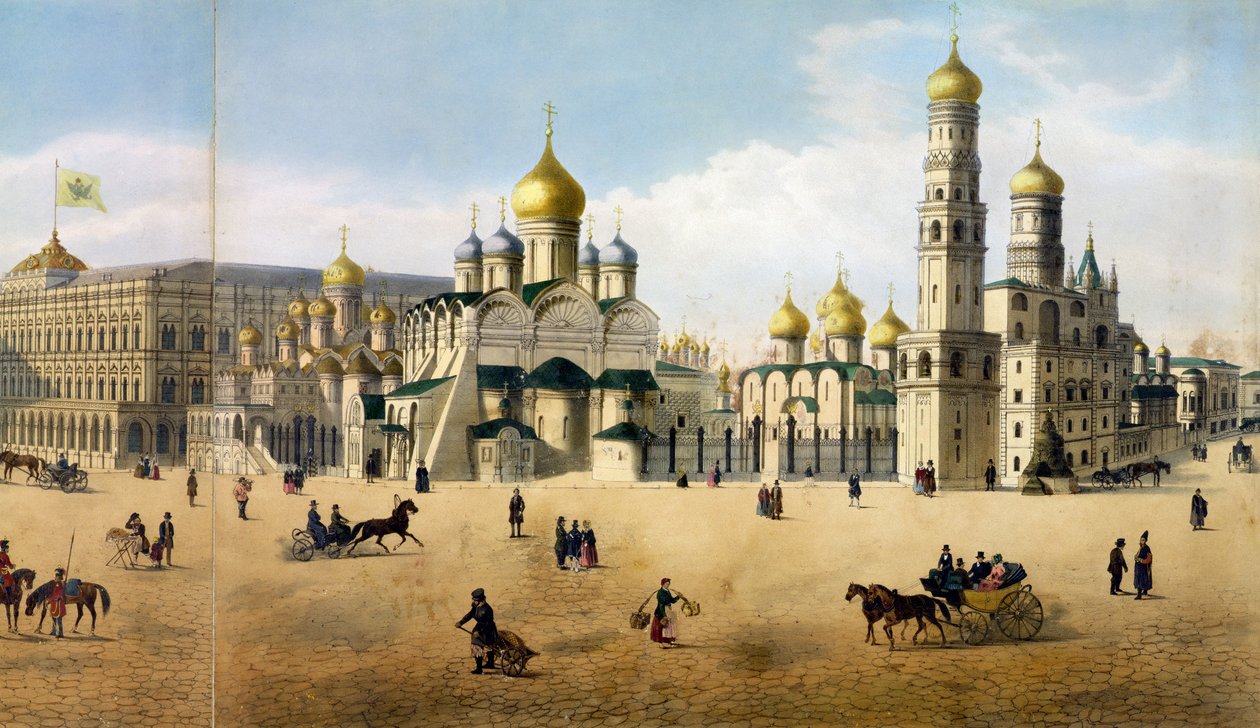 受胎告知大聖堂と大天使、フィリップベノア1813-c.1905とパブオーブルンによって彫刻されたモスクワのパノラマから。 Lemercier lithoによる105099の詳細 作： ドミトリ・インディエツェフ