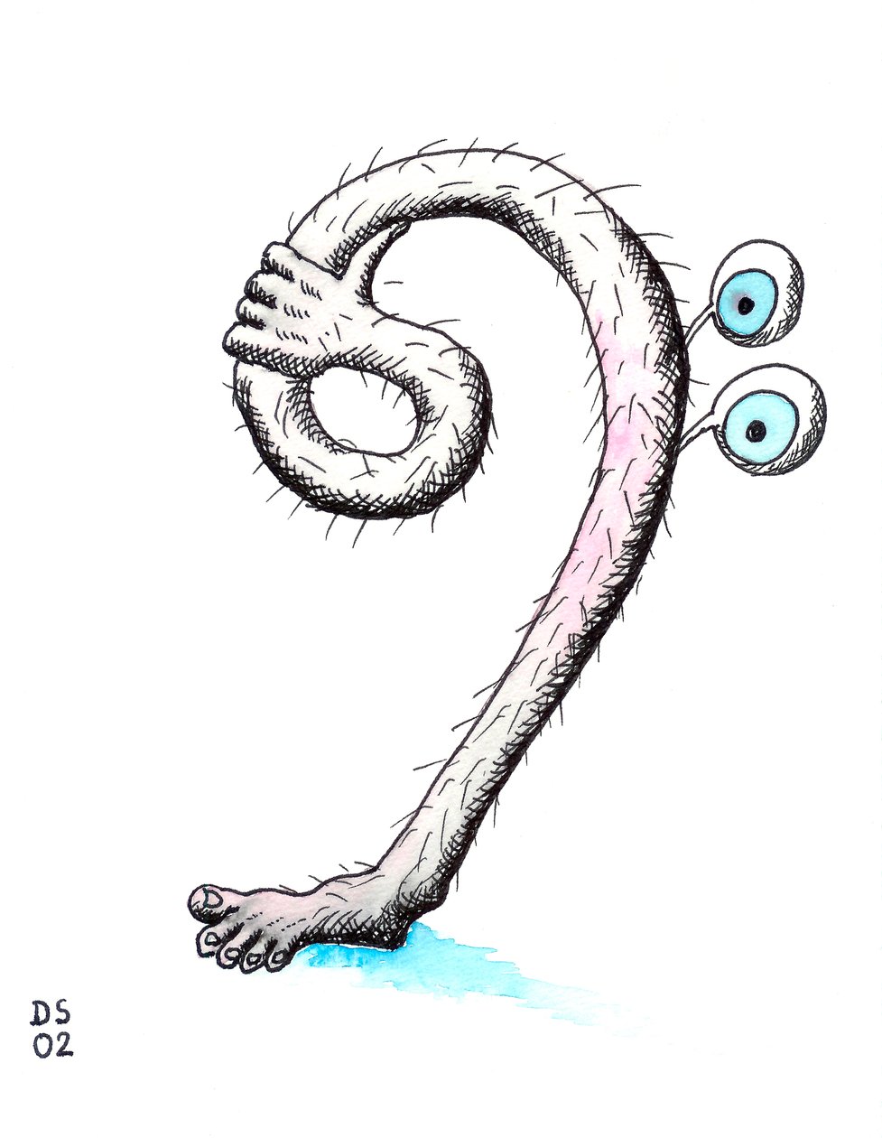 毛のある低音部記号 - 低音部記号を足のように描き、それを持つ手 作： ドミトリー・スミルノフ