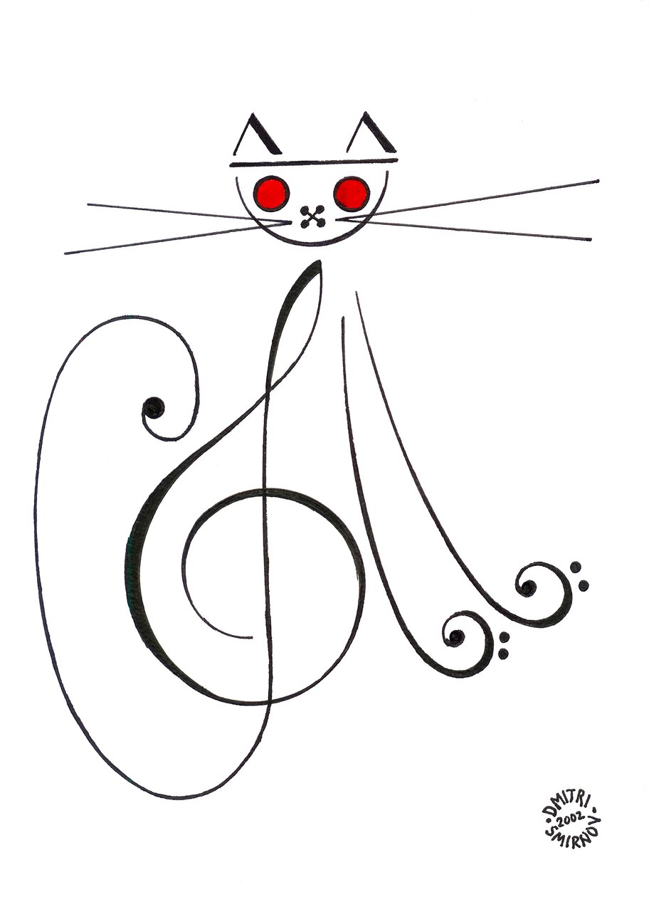 Musical cat - 楽譜を使って描かれた猫 作： ドミトリー・スミルノフ