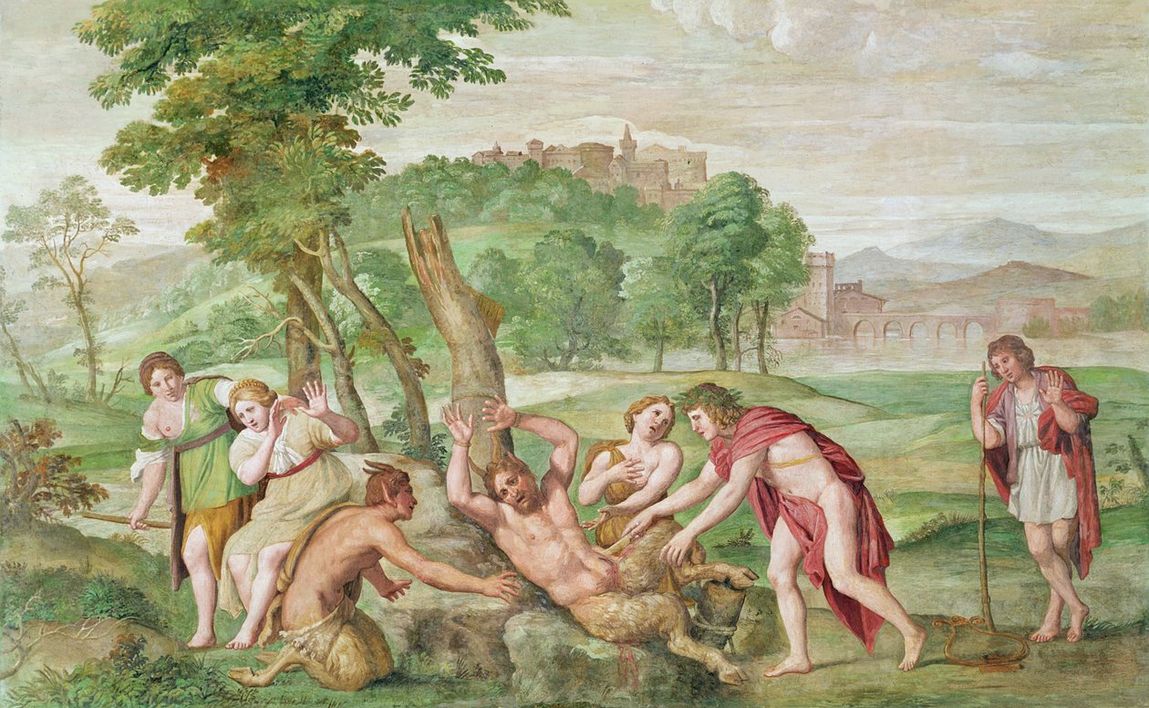 マルシャスの羽ばたき、1616-18年頃（キャンバスにフレスコ画） 作： ドメニキーノ