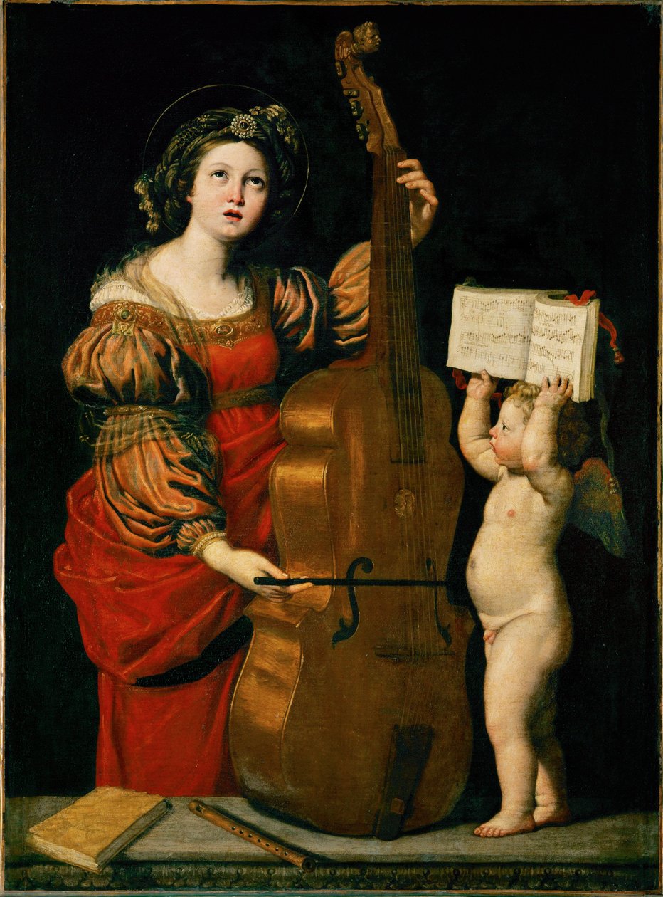 聖セシリアと楽譜を持つ天使... 作： ドメニキーノ (1581-1641)
