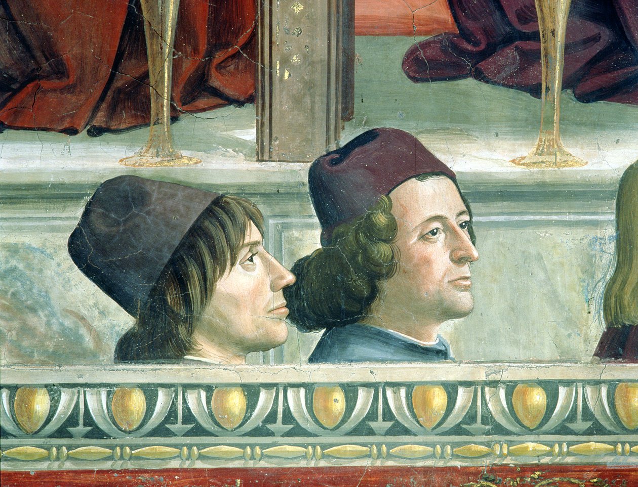 聖フランチェスコの生涯のサイクルからのマッテオフランコとルイージプルチ（1432-84）の肖像、c.1483（52661と137591を参照） 作： ドメニコ・ギルランダイオ