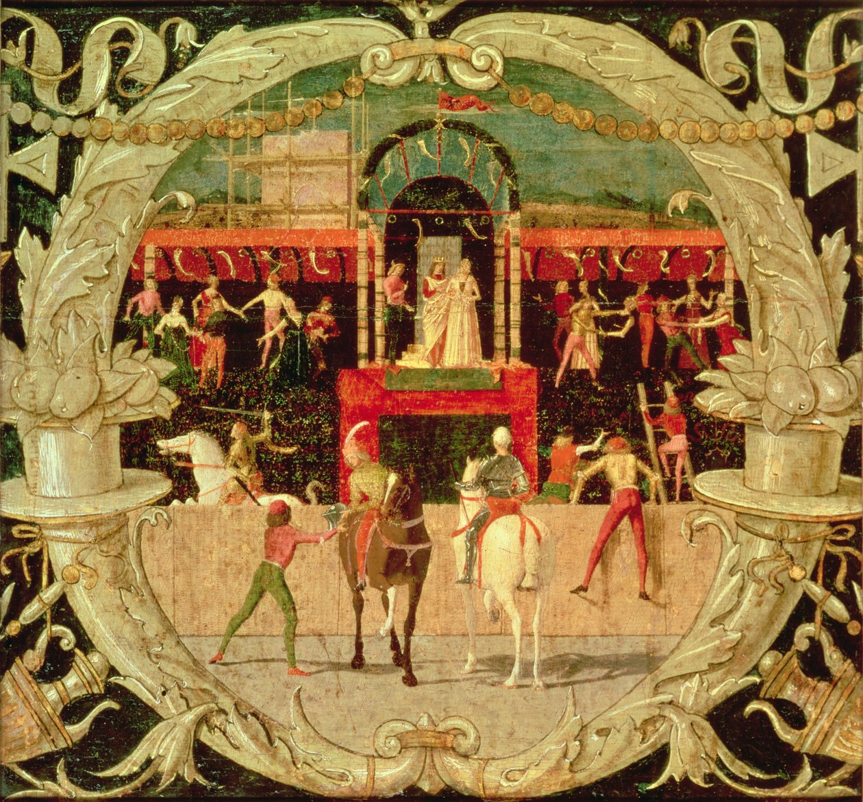 Sabinesのレイプ（信号の後）c.1490（パネル上のテンペラ） 作： ドメニコ・モローネ