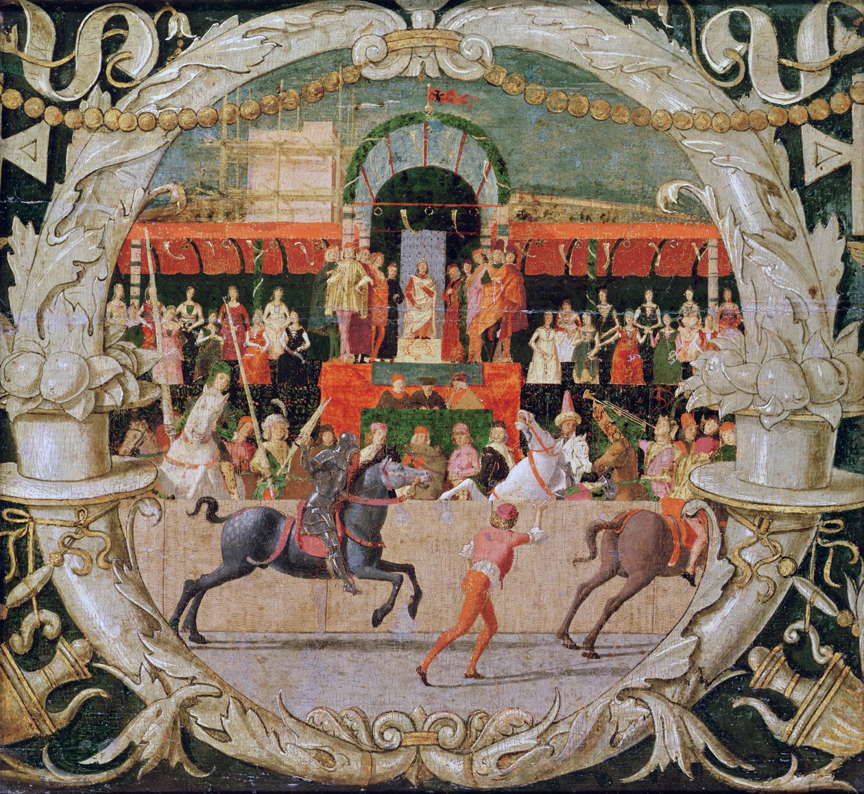サビネスのレイプ（合図前）c.1490（パネル上のテンペラ） 作： ドメニコ・モローネ