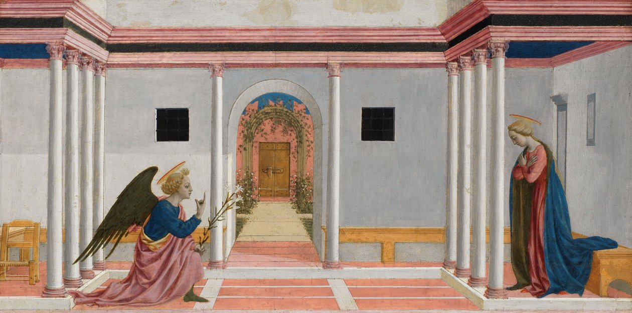 受胎告知、セントルーシー祭壇画のプレデラパネル、c.1442-48（パネル上のテンペラ） 作： ドメニコ・ヴェネツィアーノ