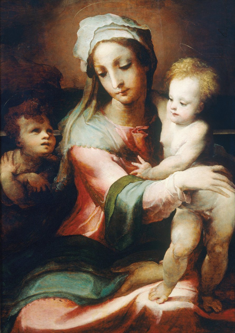 マドンナと幼児を持つ子供、洗礼者ヨハネ、1542年 作： Domenico di Pace Beccafumi