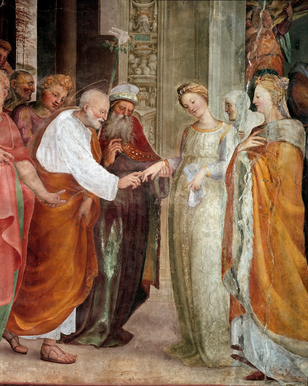 聖母の結婚式、詳細。ドメニコ・ベッカフミ（1486-1551）の絵画 作： ドメニコベッカフミ