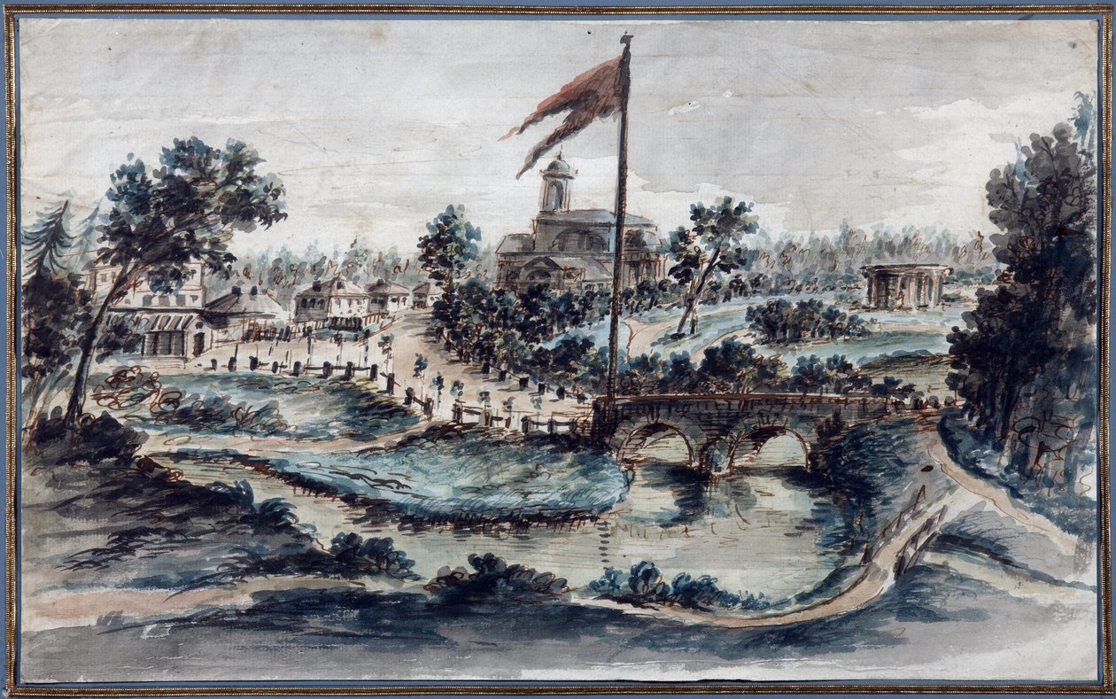 聖マリアマグダレン病院のあるパブロフスク公園の眺め、1783年頃（紙にトイレ） 作： ドメニコ・フェリーチェ・ラモニ