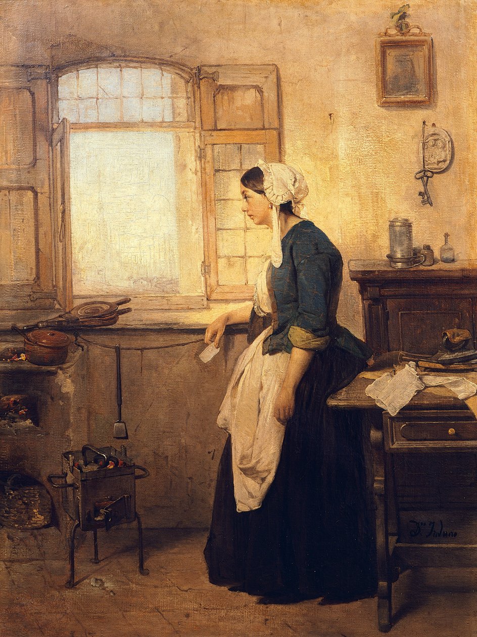 ドメニコ・インドゥーノ（1815-1878）の「手紙」、油彩・キャンバス 作： ドメニコ・インドゥーノ