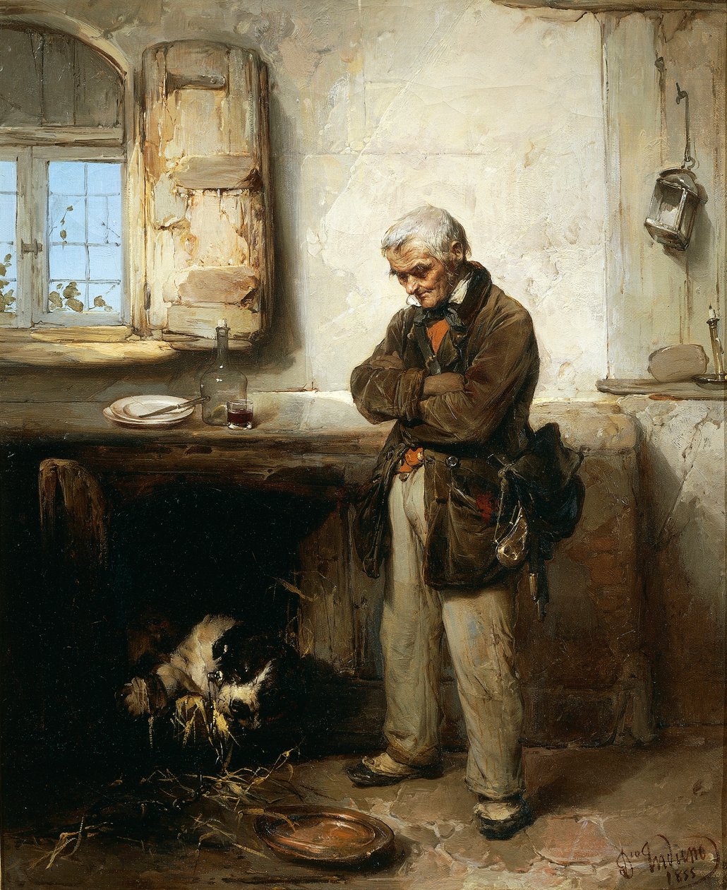 老人と犬 1855年頃 ドメニコ・インドゥーノ（1815-1878）作 油彩