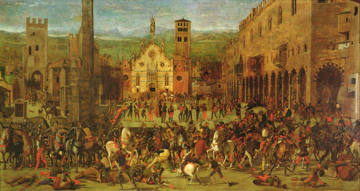 1328年、ルイ・ゴンザガによるボナコルシの追放（マンチュア、ソルデッロ広場にて 作： ドメニコ・モローネ