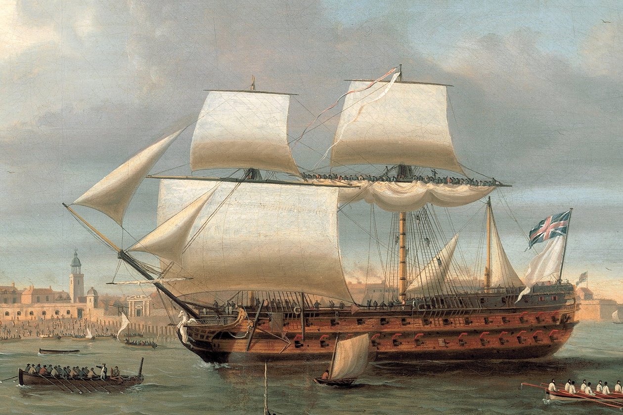 ポーツマス港に入港するフドロワイヤンとペガス（1782年 作： ドミニク・セール