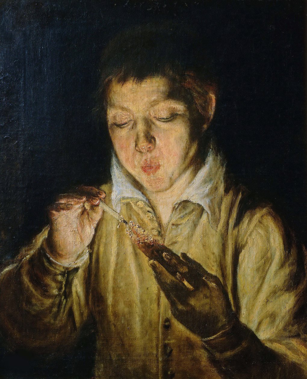 テーパーで吹いている情報提供者の少年、1571～1572年頃。 作： ドミニコス・テオトコプロス