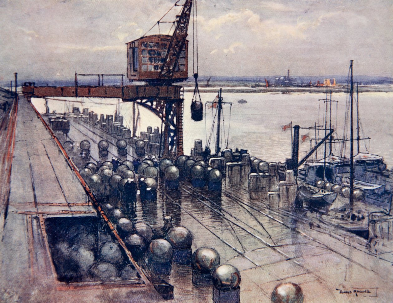 初期の地雷原、ゴードン・S・マクスウェルの「海軍戦線」のイラスト、1920 作： ドナルド・マクスウェル